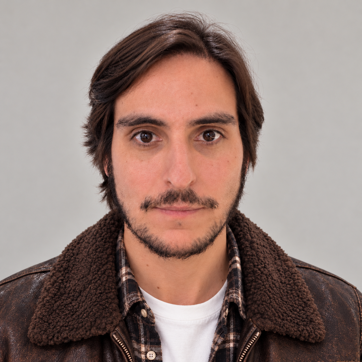 Pedro Almeida com jaqueta marrom